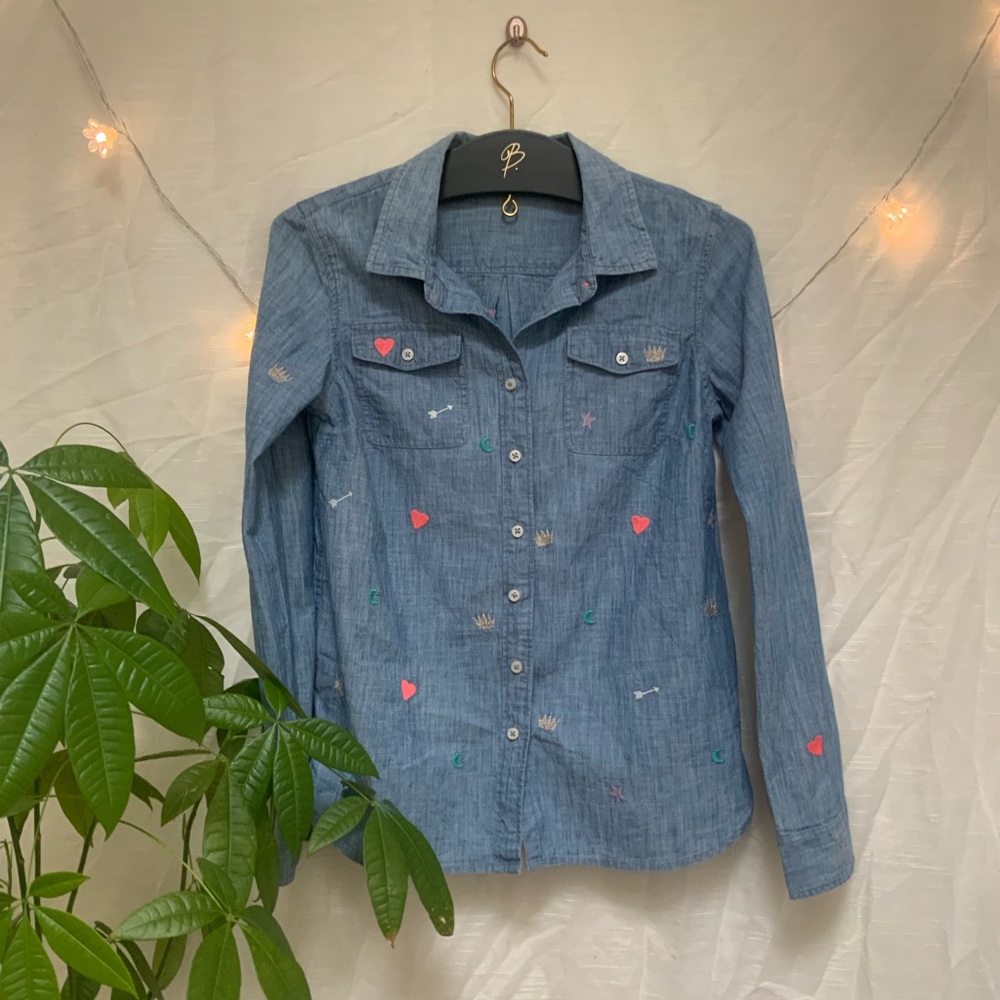 Embroidery Patch Denim Crewcuts Collard Shirt